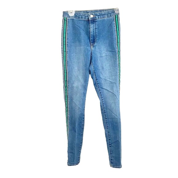 Divided H&M  Womens Jeans Size 4 Denim Y2K Side Striped Panel Mid Rise Waist - Picture 3 of 12